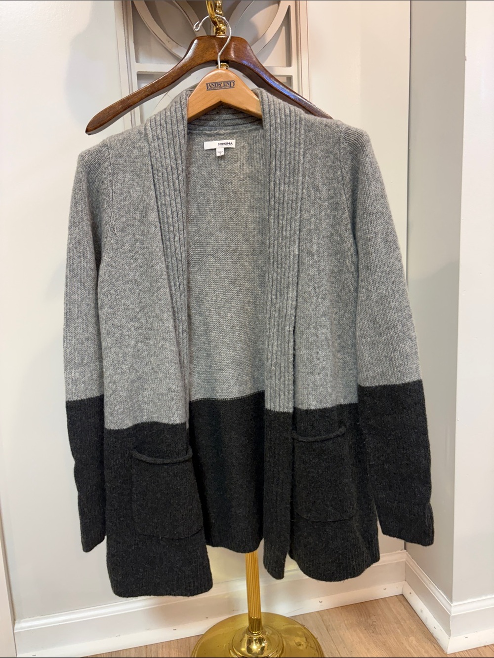 Sonoma Two-Tone Gray & Charcoal Open-Front Cardigan